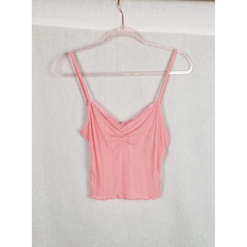 BCBG Generation Tank Top L Coral Pink Lace Trim Adjustable Strap‎ Camisole NWT